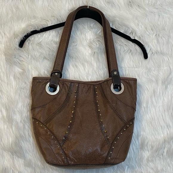 Fossil Brown Leather Shoulder Purse Rhinestones - Picture 2 of 12